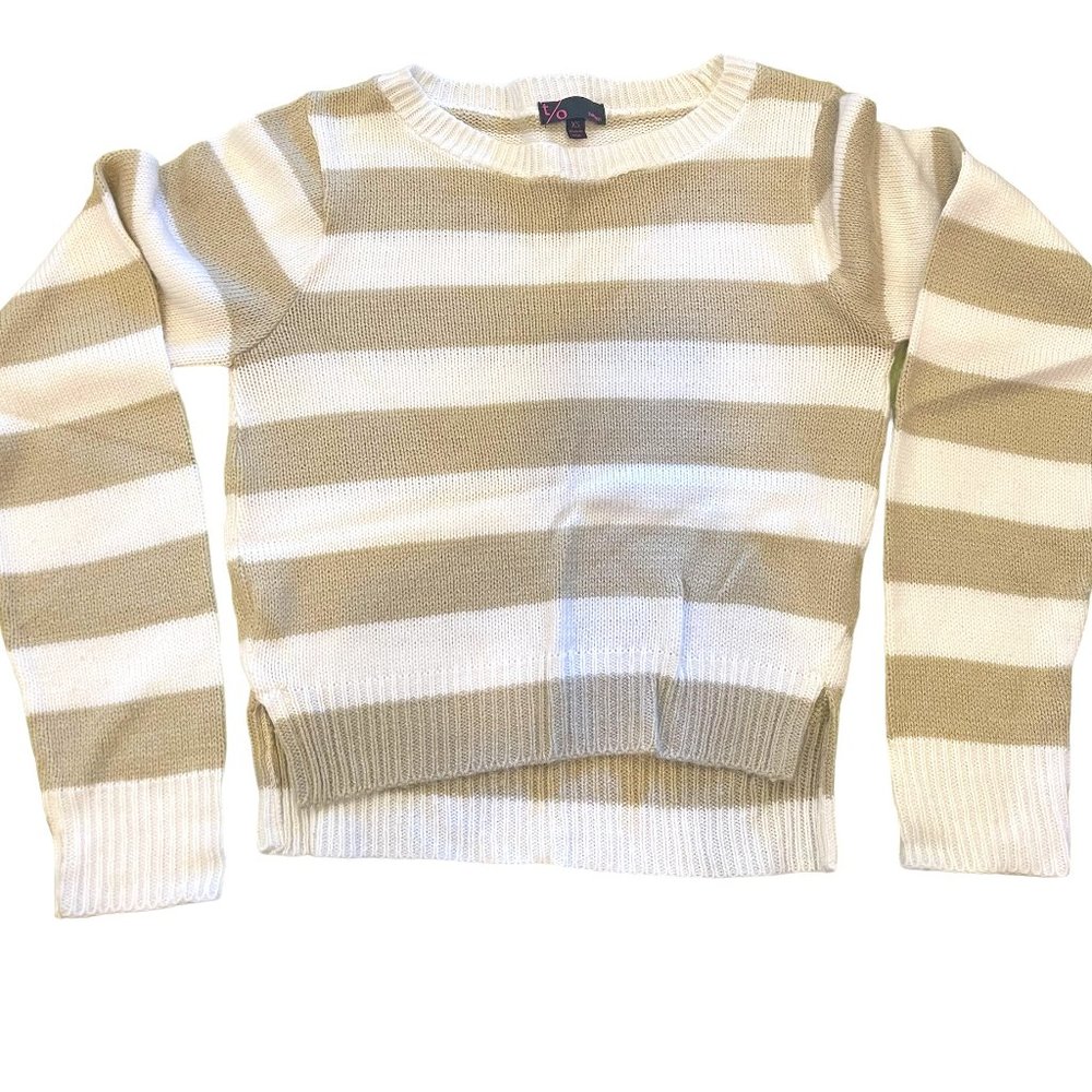 Striped Knitted Sweater (White/Tan) for Kids XS Like New Condition